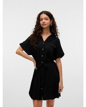 Vero Moda Hemdblusenkleid Vmbumpy Ss Short Shirt Dress Wvn Ga Noos Viskose, Loose Fit - Schwarz