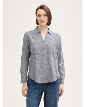 Tom Tailor Langarmbluse Bluse mit Brusttaschen - Grau