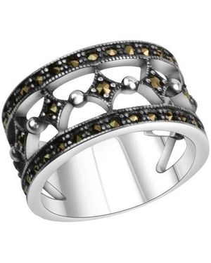 Zeeme Fingerring Silber 925 Oxidiert Mit 40X Markasit - Schwarz
