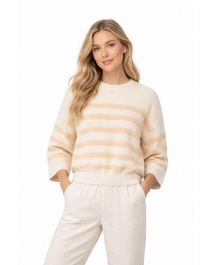 Yaya Rundhalspullover Strickpullover mit Streifen - Natur