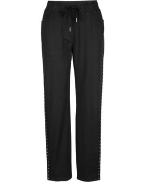 MIAMODA Leggings Hose Straight Fit Ziernieten-Band Elastikbund - Schwarz