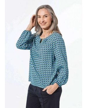 Goldner Kurzarmbluse Kurzgröße: Druckbluse Aus Reiner Viskose - Blau