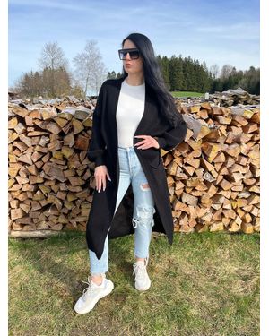 Lelü Fashion Strickjacke Timeless Elegance Longstrickcardigan Ballonärmeln - Schwarz