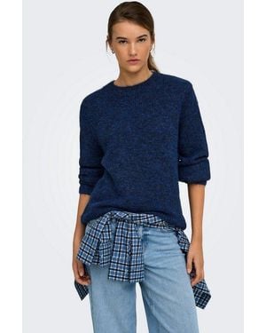 ONLY Strickpullover Onlsaheri Ls O-Neck Knt Materialmix, Loose Fit - Blau