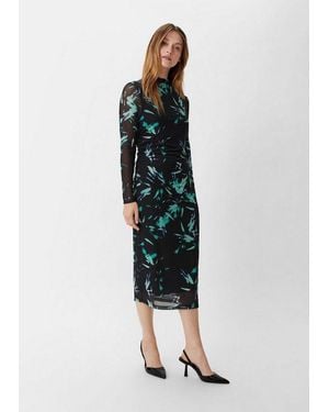 Comma, Midikleid Kleid Kleid Mit Viskosefutter - Blau