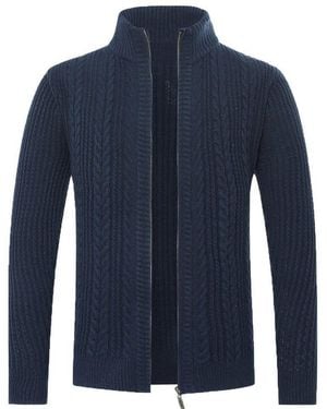 Allthemen Cardigan Herren Strickjacke Mit Reißverschluss Grobstrick Mit Stehkragen - Blau