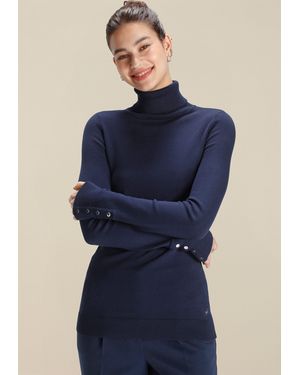 Tamaris Rollkragenpullover in enger Form mit Knopfdetails - Blau