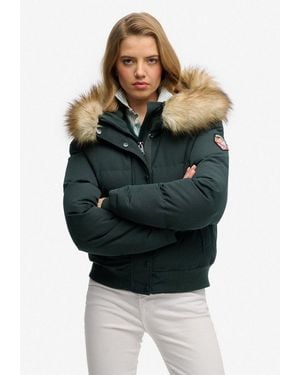 Superdry Steppjacke Everest Hooded Bomber Jkt Kunstfaser, Slim Fit - Grün