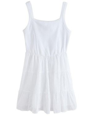 Next Sommerkleid Gestuftes Minikleid Mit Eckigem Ausschnitt (1-Tlg) - Weiß