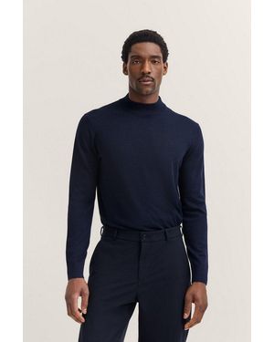 Bugatti Rollkragenpullover Regular Fit Aus Merino-Wolle-Seide-Mix - Blau