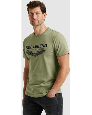 PME LEGEND Rundhalsshirt mit Logoprint - Grün