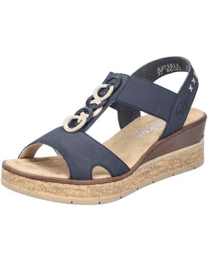 Rieker Keilsandalette Sommerschuh, Sandale, Plateausandale Mit Gummizug Für Guten Sitz - Blau