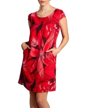 Caspar Sommerkleid SKL035 knielanges elegantes Leinenkleid mit Blüten Print Luftig leicht - Rot