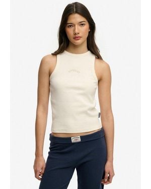 Superdry Tanktop Essential Logo Racer Vest Aus Baumwolle, Regular Fit, Mit Rundhalsausschnitt, Ärmelloses Design - Blau