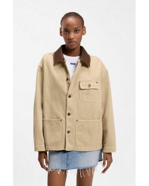 HUGO Hemdjacke Flimane Mit Kontrastkragen, Oversize - Natur