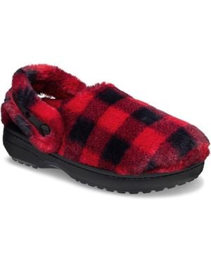 Crocs™ Classic Buff Check Cozzy Slipper Hausschuh Pantoffel, Mule Mit Kariertem Muster - Rot