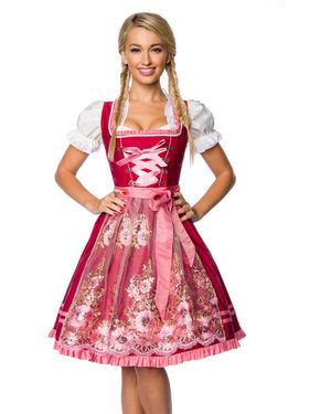 Dirndline Oktoberfest Kleid Dirndl Tracht Wiesn Wasn Volksfest Trachtenmode (2-tlg) - Rot