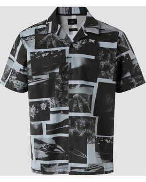 QS Kurzarmhemd Resorthemd aus Baumwolle mit All-over-Print - Schwarz