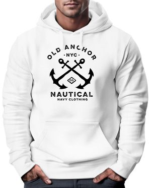 Neverless Hoodie gekreuzte Anker Old Anchor Nautical Kapuzen-Pullover - Weiß