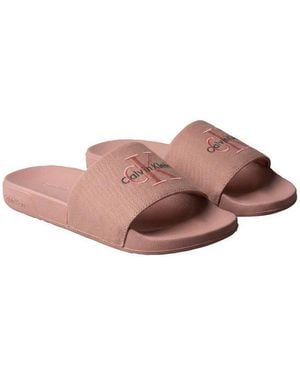 Calvin Klein Ess Slide Cv Wn Badepantolette Strandschuh, Flat Mit Ck-Stickerei - Pink