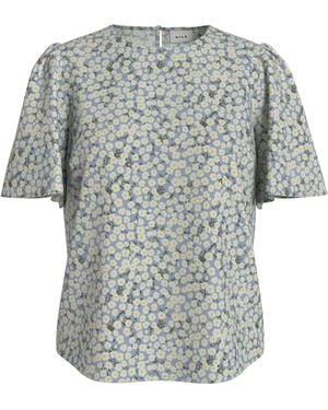 Vila Blusenshirt Blumenmuster, Rundhalsausschnitt, Kurzarm VILISA O-NECK 2/4 TOP/DFS - Grau