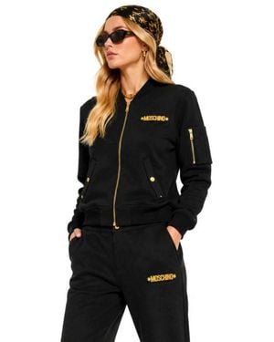Moschino Bomberjacke Couture! Sweat Blouson Sweatjacke Metal Logo Dreidimensionales Metalllogo Auf Der Brust - Schwarz