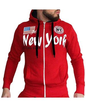 Rmk Collegejacke Sweatjacke Sportjacke Joggingjacke New York USA US Amerika mit Kapuze - Rot