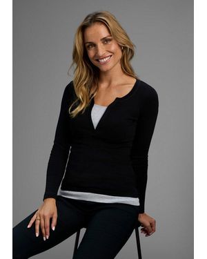 Flashlights 2-In-1-Langarmshirt Figurbetonte Passform, Rundhalsausschnitt, Elastisches Material - Schwarz