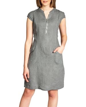 Caspar Sommerkleid SKL040 knielanges Sommer Leinenkleid mit Reißverschluss Ausschnitt - Schwarz