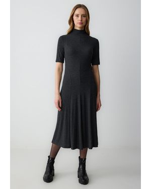 Jimmy Key Midikleid Mit Leopardenmuster Und Zweireihigem Kragen - Schwarz