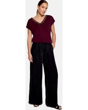 Zero T-Shirt Damen Mit V-Ausschnitt (1-Tlg) Spitze - Rot