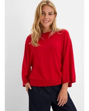 bonprix Strickpullover Im Oversize-Schnitt, Mit 3/4-Ärmeln, Eleganter Stil - Rot