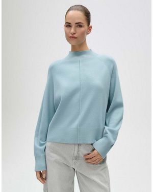 Opus Strickpullover Pleem Aus Feinstrick Mit Rippstruktur Schmal Zulaufende Form Mit Stehkragen Und Weich Fallender Rippstruktur - Blau