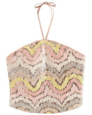 Next Kurzarmbluse Ärmelloses Neckholder-Oberteil Mit Pailletten (1-Tlg) - Natur
