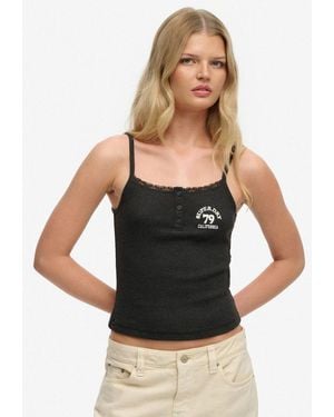 Superdry Trägertop Mit Eckigem Ausschnitt, Aus Baumwolle Und Polyester, Regular Fit - Schwarz
