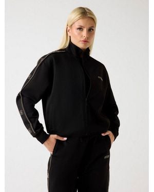 Guess Sweatjacke Octavia High Neck Full-Zip Mit Strass-Steinen, Stehkragen - Schwarz