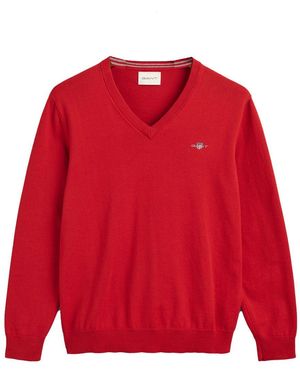 GANT Ausschnitt- 8030562 V-Neck Pullover aus Baumwolle - Rot