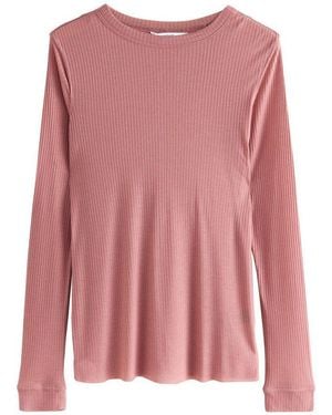 Next Shirtbluse Transparentes Langarmoberteil, Rundhalsausschnitt (1-Tlg) - Pink