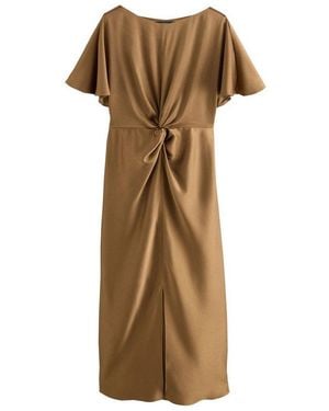 Next Midikleid Kurzarm-Midikleid Aus Satin Mit Zierknoten Vorne (1-Tlg) - Natur