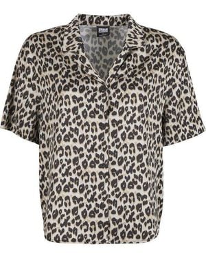 Urban Classics Langarmhemd Ladies Leo Resort Shirt - Schwarz