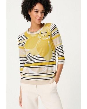 Olsen T-Shirt Mit Dekorativen Streifen Und Print - Gelb