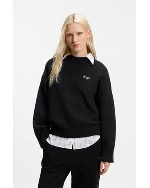 HUGO Strickpullover Shenny Mit Stehkragen, Oversize Fit, Stickerei - Schwarz