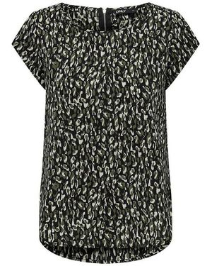 ONLY Blusenshirt Print Kurzarm Onlvic Für Damen (1-Tlg) Normal Fit Rundhals Kurzarm Geblümt Schnell Trocknend - Schwarz