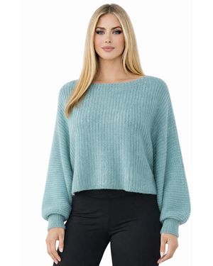 Worldclassca Strickpullover Strickpulllover Crop Rundhals Weicher Pullover Neue Kollektion - Blau