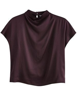 Next Kurzarmbluse Kurzärmeliges Satin-Oberteil (1-Tlg) - Lila