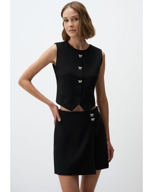 Jimmy Key Blusentop Schwarz Ärmellos Crop Top