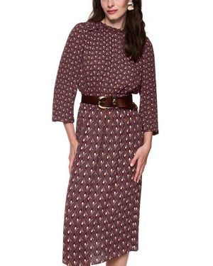 Marc Cain Midikleid Prairie Muse Premium Damenmode Bedruckt, Rüschen Am Ausschnitt, Tailliert - Rot