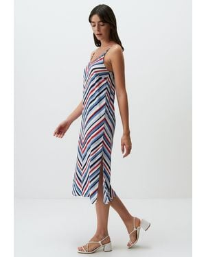Jimmy Key Minikleid Gestreift Midi Kleid mit V-Ausschnitt Träger - Weiß