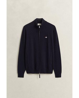 GANT Cardigan Superfine Lambswool Reißverschluss, Aus Wolle, Regular Fit - Blau