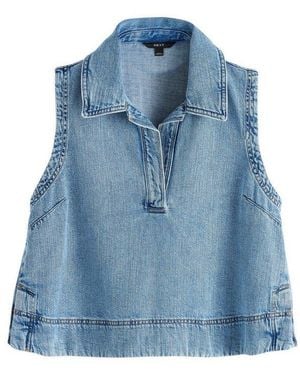 Next Jeansbluse Leichtes, Ärmelloses Denim-Oberteil Mit Kragen (1-Tlg) - Blau